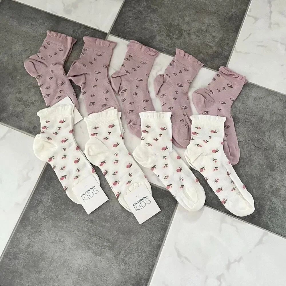 Cute Calzedonia Floral Rosette Cotton Ruffle Socks - White or Pink - Womens
